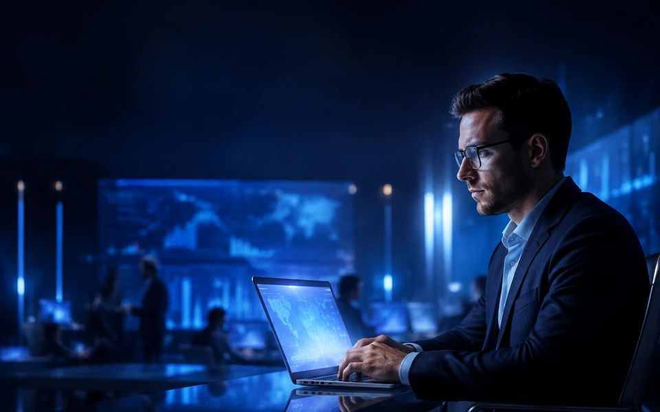 A professional applying digital insight at work