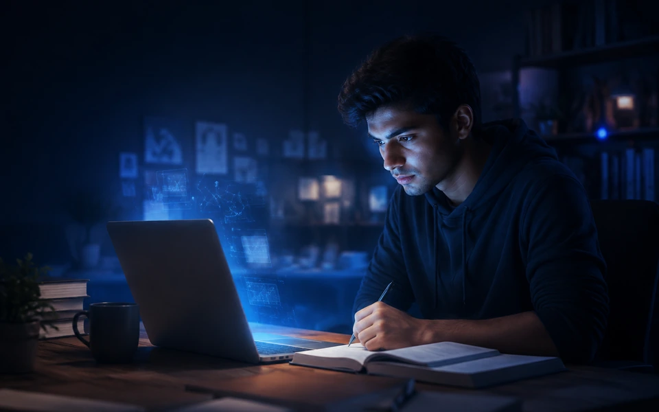 An individual learner using a connected digital workspace